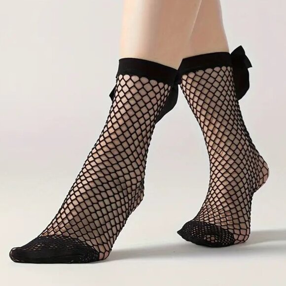 Sexy Fishnet Stockings Socks Bow Emo Goth Scene Rave Role Play Costume Cosplay - Picture 2 of 3